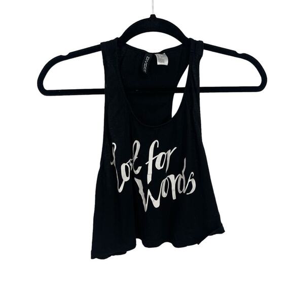 H&M Divided Women’s Black “Lost for Words” Racerback Crop Graphic Tank Top Sz S - Picture 6 of 10